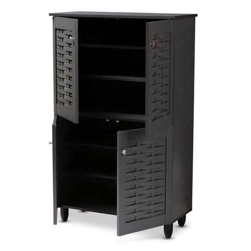 Baxton Studio Winda Dark Gray Wood 4 Doors Shoe Storage Cabinets