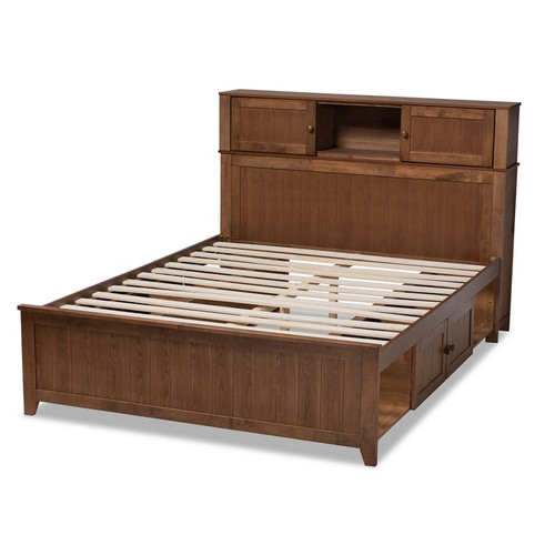 Baxton Studio Riko Walnut Wood Queen Platform Storage Bed