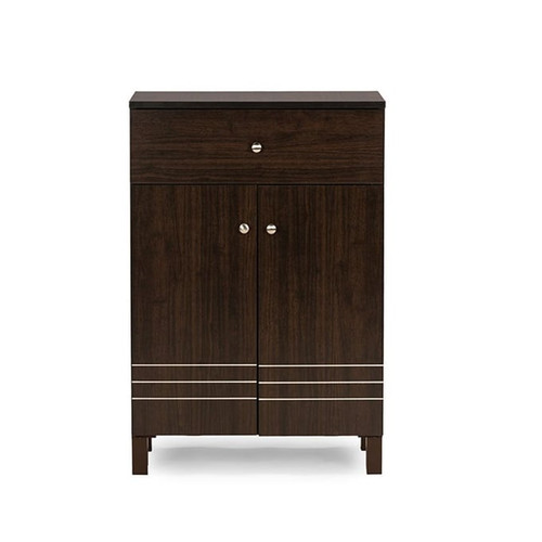 Baxton Studio Felda Modern Dark Brown 2 Doors Shoe Cabinet