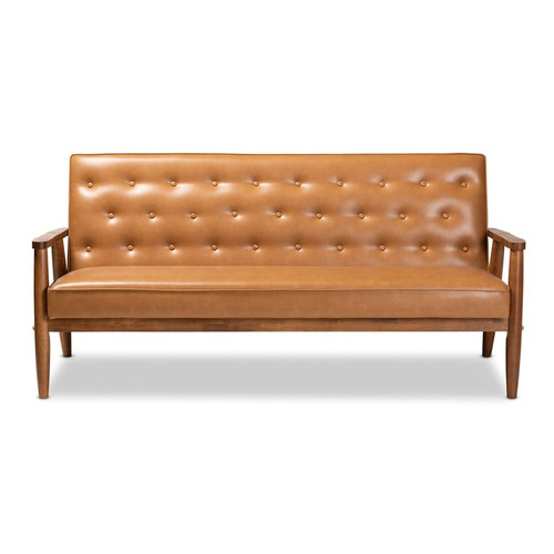 Baxton Studio Sorrento Tan Walnut Brown Sofa