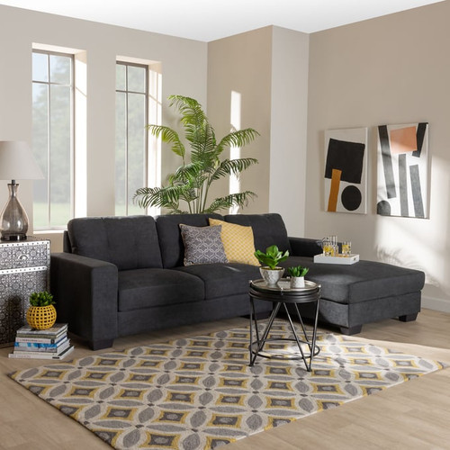 Baxton Studio Langley Fabric Sectional Sofa with Right Facing Chaise