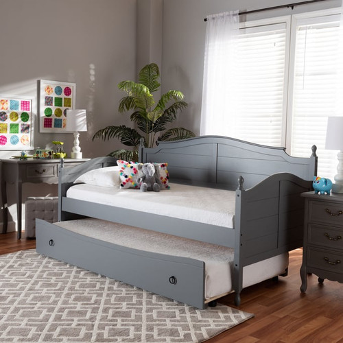 Baxton Studio Mara Wood Twin Daybed with Roll Out Trundle Beds