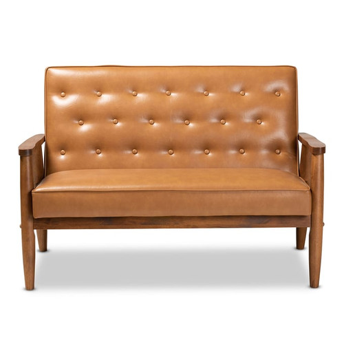 Baxton Studio Sorrento Tan Walnut Brown Loveseat