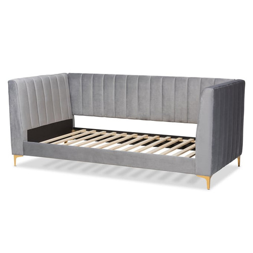 Baxton Studio Oksana Light Grey Velvet Gold Finished Daybeds