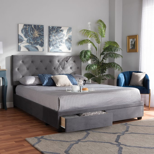 Baxton Studio Caronia Velvet Upholstered 2 Drawers Platform Beds
