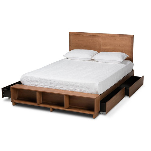 Baxton Studio Tamsin Ash Walnut Platform Storage Bed