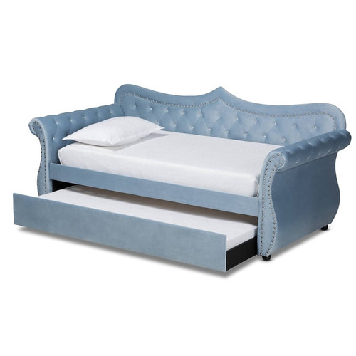 Baxton Studio Abbie Light Blue Velvet Trundle Daybeds