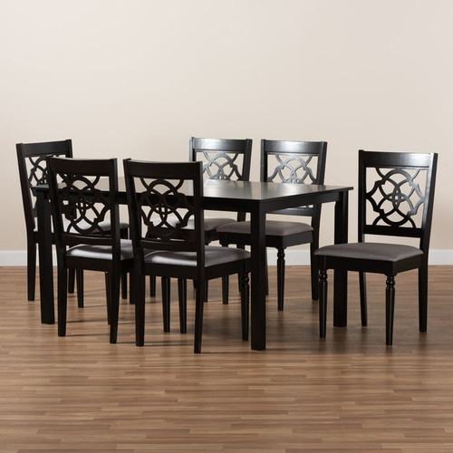 Baxton Studio Renaud Dark Brown Finished Wood 7pc Dining Sets