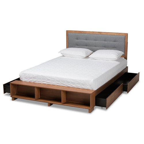 Baxton Studio Cosma Walnut Brown Grey Platform Storage Beds