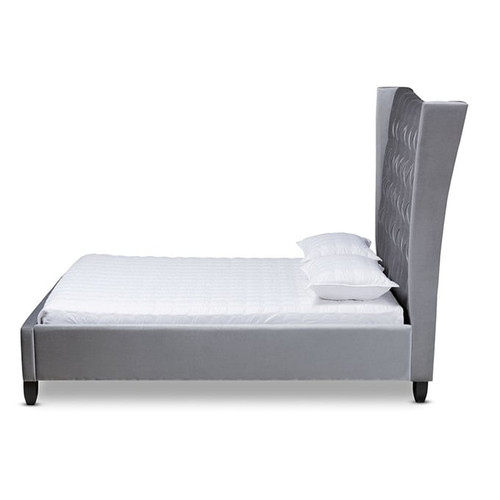 Baxton Studio Viola Grey Velvet Upholstered Wingback Platform Beds