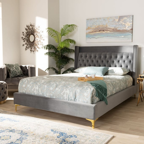 Baxton Studio Valery Velvet Upholstered King Platform Beds