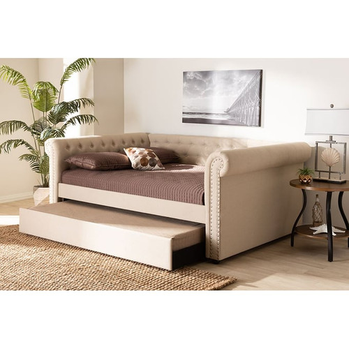 Baxton Studio Mabelle Fabric Upholstered Daybed with Trundles