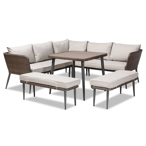 Baxton Studio Lillian Light Grey Brown Woven Rattan 5pc Outdoor Patio Set