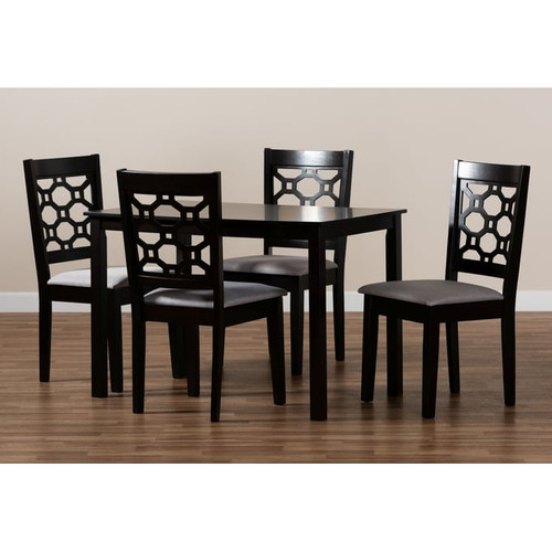 Baxton Studio Henry Fabric Dark Brown Wood 5pc Dining Sets