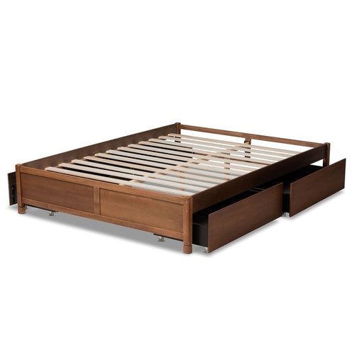 Baxton Studio Yara Walnut Brown 4 Drawer Platform Storage Bed Frames