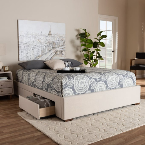 Baxton Studio Leni Upholstered 4 Drawers King Platform Bed Frames