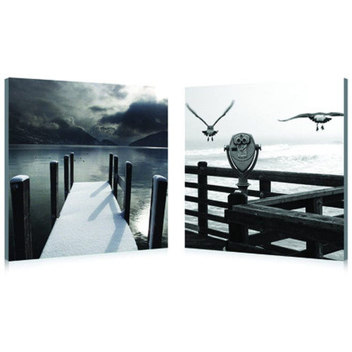 Baxton Studio Black White Lake Lookout Mounted Photography Print Diptych