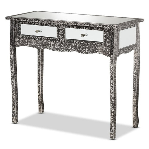 Baxton Studio Wycliff Dark Grey Silver 2 Drawers Console Table