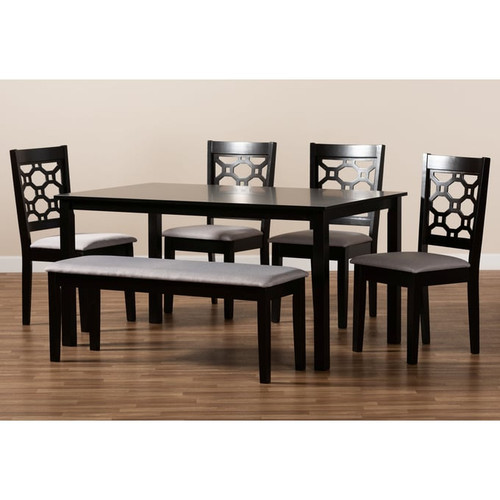 Baxton Studio Gabriel Fabric Dark Brown Wood 6pc Dining Sets