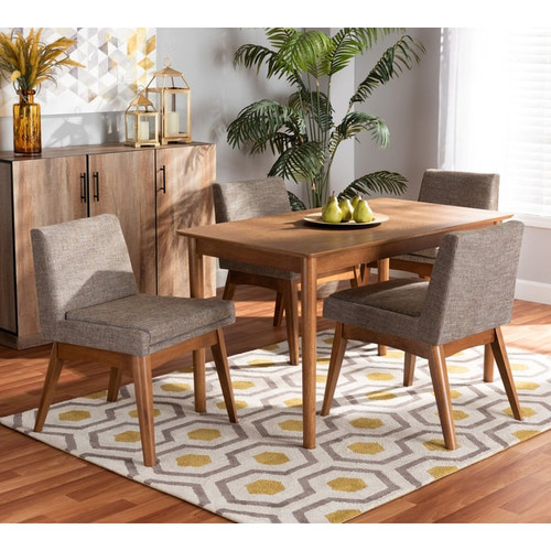 Baxton Studio Nexus Grey Fabric Walnut Brown Wood 5pc Dining Sets