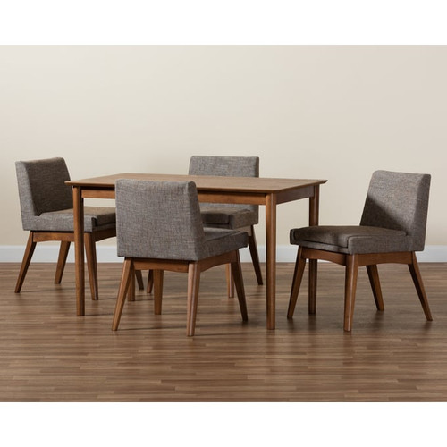 Baxton Studio Nexus Grey Fabric Walnut Brown Wood 5pc Dining Sets