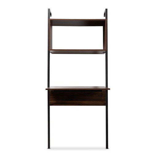 Baxton Studio Fariat Walnut Brown Display Shelf with Desk