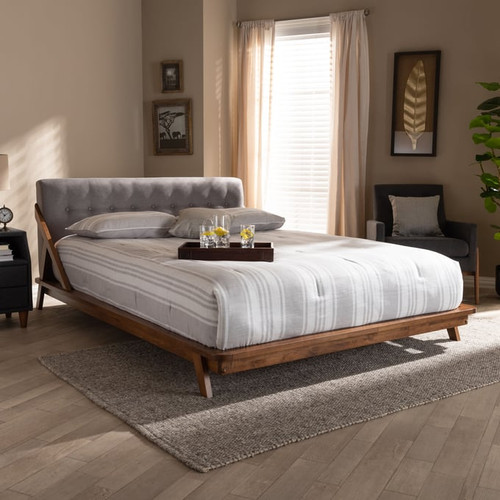 Baxton Studio Sante Fabric Walnut Wood Platform Beds