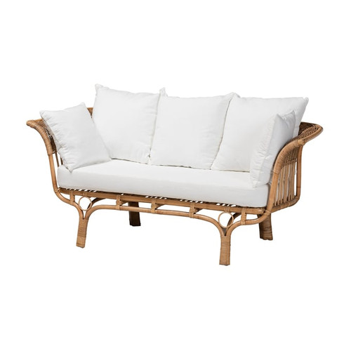 Baxton Studio Bali Pari Edana White Natural Brown Sofa with Cushion