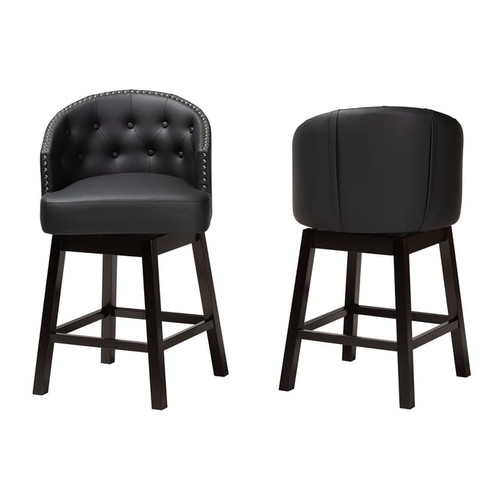 2 Baxton Studio Theron Faux Leather Swivel Counter Stools