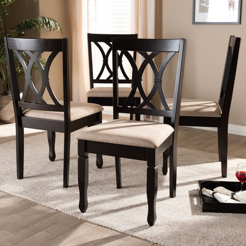 4 Baxton Studio Reneau Fabric Upholstered Dining Chairs