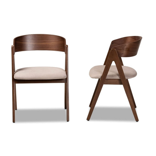 Baxton Studio Danton Beige Fabric Walnut Brown Wood Dining Chairs