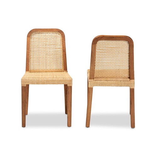 2 Baxton Studio Bali Pari Caspia Natural Brown Rattan Dining Chairs