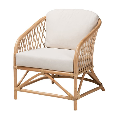 Baxton Studio Bali Pari Patsy White Natural Brown Fabric Armchair