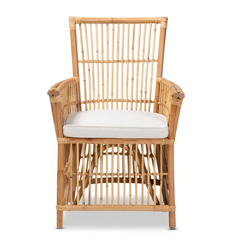 Baxton Studio Bali Pari Rose White Fabric Rattan Armchair