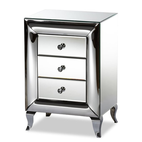 Baxton Studio Pauline Mirrored 3 Drawer End Table