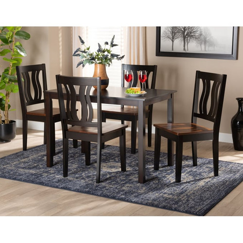 Baxton Studio Zamira Dark Brown Walnut 5pc Dining Sets