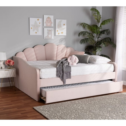 Baxton Studio Timila Light Pink Full Trundle Daybeds