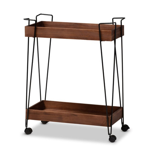 Baxton Studio Reynard Walnut Brown 2 Tier Wine Cart