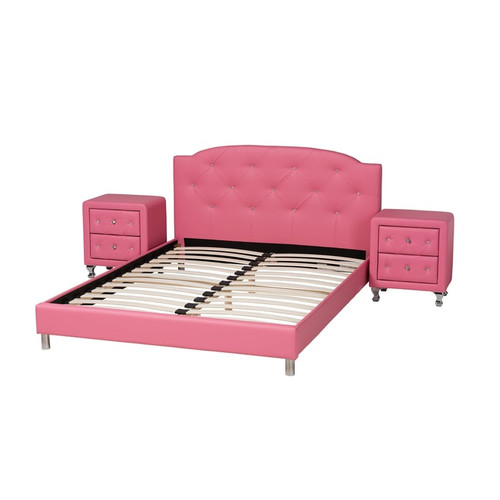 Baxton Studio Canterbury Pink Silver 3pc Bedroom Sets