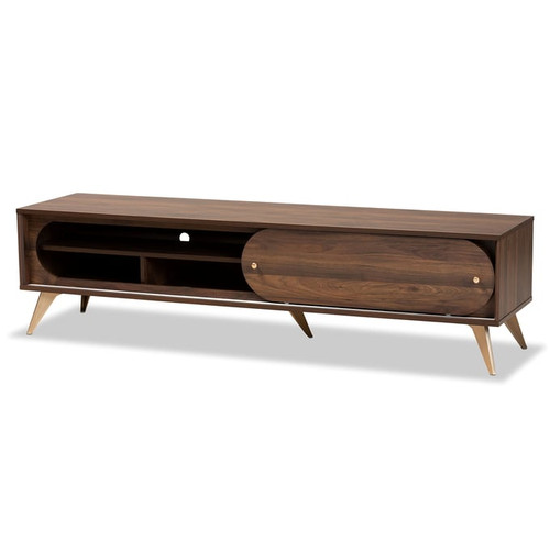 Baxton Studio Dena Walnut Brown Wood Gold TV Stand