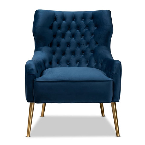 Baxton Studio Nelson Navy Blue Velvet Gold Metal Armchairs