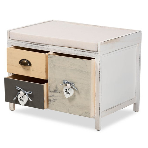 Baxton Studio Jacoby Beige Fabric 3 Drawer Storage Bench