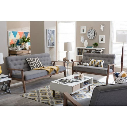 Baxton Studio Sorrento Grey Fabric Upholstered 3pc Living Room Set