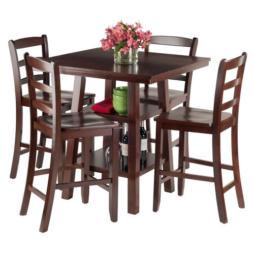 Winsome Orlando Walnut 5pc High Table Set with Ladder Back Counter Height Stools