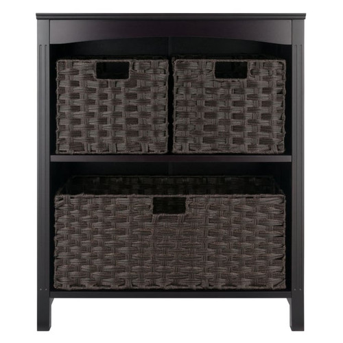 Winsome Terrace Walnut Chocolate 4pc Storage Shelf with Foldable Woven Baskets