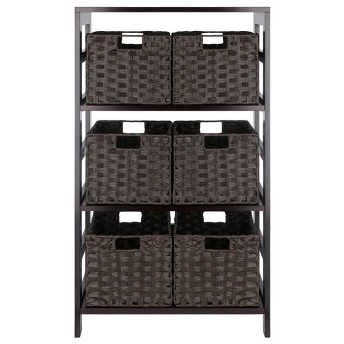 Winsome Leo Espresso Chocolate 7pc Shelf and Foldable Woven Baskets