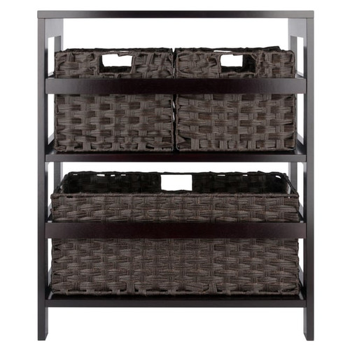 Winsome Leo Espresso Chocolate 4pc Shelf and Foldable Woven Baskets