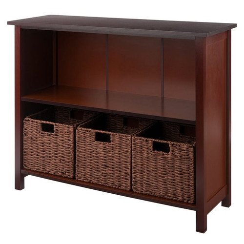 Winsome Milan Walnut 4pc Storage Shelf with Foldable Woven Baskets