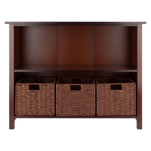 Winsome Milan Walnut 4pc Storage Shelf with Foldable Woven Baskets