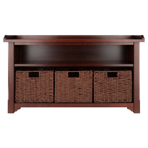 Winsome Milan Walnut 4pc Storage Bench with Foldable Woven Baskets